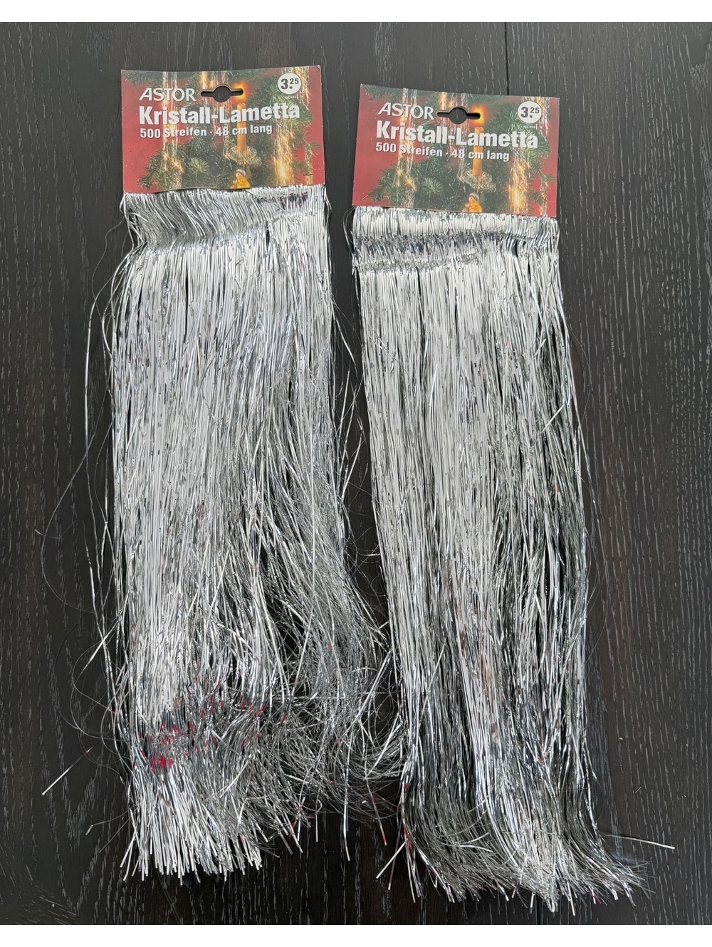 Vintage Astor Kristall-Lametta Silver Tinsel Skirt 500 Strand 2 Pack